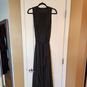 Alex Marie Chiffon Black Maxi Dress with Ruffles, Zipper, and Tie Sash Size 10